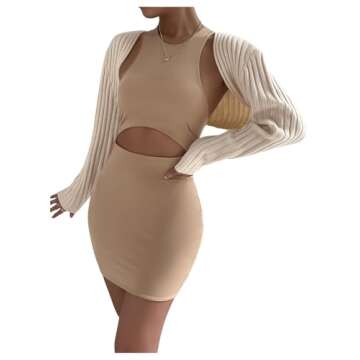 GORGLITTER Women's Shrugs Knit Bolero Sweater Cropped Cardigan Long Sleeve Shoulder Sweater Apricot Medium