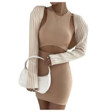 GORGLITTER Women's Shrugs Knit Bolero Sweater Cropped Cardigan Long Sleeve Shoulder Sweater Apricot Medium