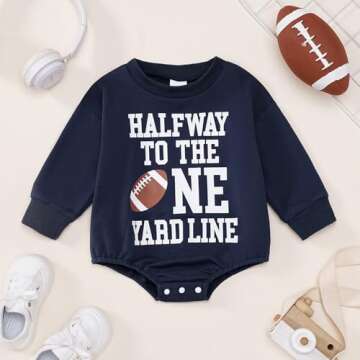 ADXSUN Baby Boy Half Birthday Outfit Half Way to the One Yard Line Bubble Romper Football 1/2 Birthday Clothes