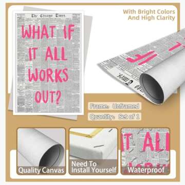 Liyark Retro Trendy Newspaper Canvas Wall Art What If All Works Out Poster Black And White Wall Art ...