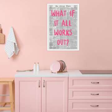 Liyark Retro Trendy Newspaper Canvas Wall Art What If All Works Out Poster Black And White Wall Art Positive Affirmation Quote Wall Art Pink Font Wall Decor Minimalist Home Decor 24x36in Unframed