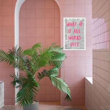Liyark Retro Trendy Newspaper Canvas Wall Art What If All Works Out Poster Black And White Wall Art Positive Affirmation Quote Wall Art Pink Font Wall Decor Minimalist Home Decor 24x36in Unframed