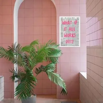 Liyark Retro Trendy Newspaper Canvas Wall Art What If All Works Out Poster Black And White Wall Art Positive Affirmation Quote Wall Art Pink Font Wall Decor Minimalist Home Decor 24x36in Unframed