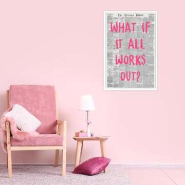 Liyark Retro Trendy Newspaper Canvas Wall Art What If All Works Out Poster Black And White Wall Art Positive Affirmation Quote Wall Art Pink Font Wall Decor Minimalist Home Decor 24x36in Unframed