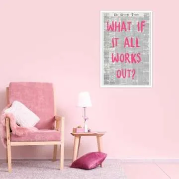 Liyark Retro Trendy Newspaper Canvas Wall Art What If All Works Out Poster Black And White Wall Art Positive Affirmation Quote Wall Art Pink Font Wall Decor Minimalist Home Decor 24x36in Unframed