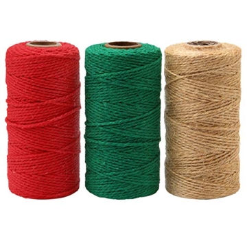 Resinta 3 Rolls 984 Feet Christmas Twine Thick Jute String Rope Cotton Baker Twine for DIY Craft Chr...