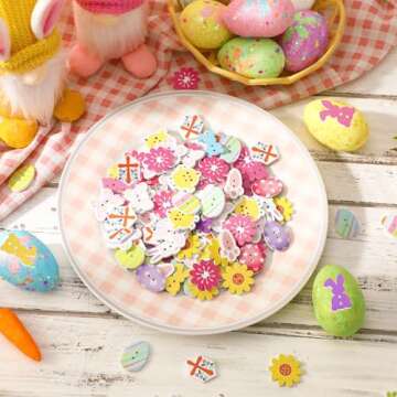 JUNEBRUSHS 260Pcs Easter Wooden Buttons 2 Holes Flowers Butterflies Crosses Chicks Carrots Bunny Wood Sewing Buttons for Easter Decorative DIY Sewing Crafts Handmade Projects