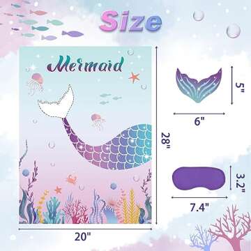 Pin The Tail on The Mermaid Party Game with 24 PCS Tails for Kids Girls Birthday 21'' x 28'' (Mermaid)