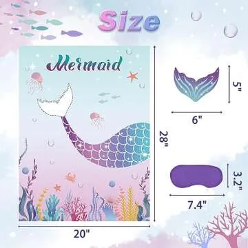 Pin The Tail on The Mermaid Party Game with 24 PCS Tails for Kids Girls Birthday 21'' x 28'' (Mermaid)