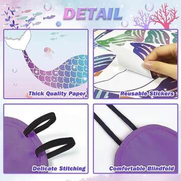 Pin The Tail on The Mermaid Party Game with 24 PCS Tails for Kids Girls Birthday 21'' x 28'' (Mermaid)