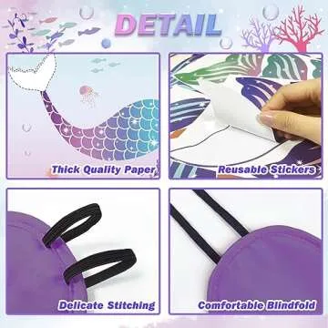 Pin The Tail on The Mermaid Party Game with 24 PCS Tails for Kids Girls Birthday 21'' x 28'' (Mermaid)