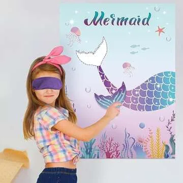 Pin The Tail on The Mermaid Party Game with 24 PCS Tails for Kids Girls Birthday 21'' x 28'' (Mermaid)