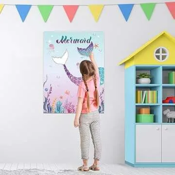 Pin The Tail on The Mermaid Party Game with 24 PCS Tails for Kids Girls Birthday 21'' x 28'' (Mermaid)