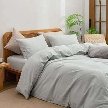 BESTOUCH Duvet Cover Set 100% Washed Cotton Linen Feel Super Soft Comfortable Chic Lightweight 3 PCs...