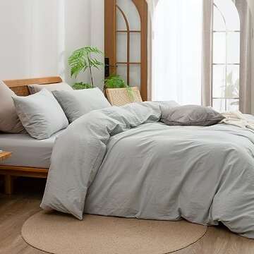 BESTOUCH Duvet Cover Set 100% Washed Cotton Linen Feel Super Soft Comfortable Chic Lightweight 3 PCs Home Bedding Set Solid Northern Droplet Grey King