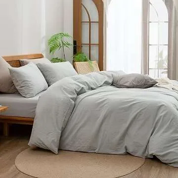BESTOUCH Duvet Cover Set 100% Washed Cotton Linen Feel Super Soft Comfortable Chic Lightweight 3 PCs Home Bedding Set Solid Northern Droplet Grey King