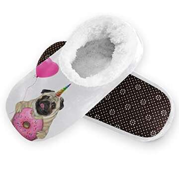 Naanle Unicorn Pug Dog Women's Memory Foam Comfy Warm Home Slippers with Anti-Slip Sole