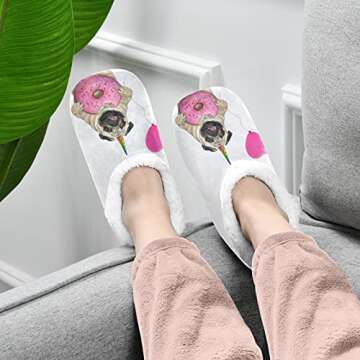 Naanle Unicorn Pug Dog Women's Memory Foam Comfy Warm Home Slippers with Anti-Slip Sole