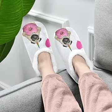 Naanle Unicorn Pug Dog Women's Memory Foam Comfy Warm Home Slippers with Anti-Slip Sole