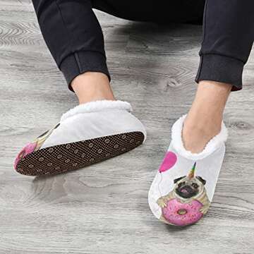 Naanle Unicorn Pug Dog Women's Memory Foam Comfy Warm Home Slippers with Anti-Slip Sole