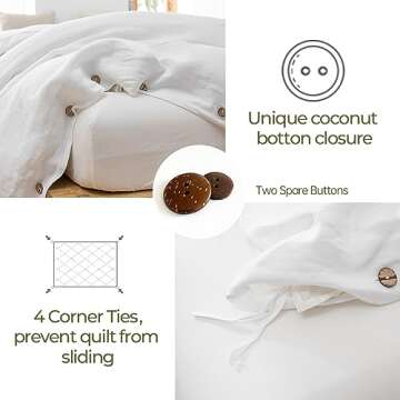 Simple&Opulence 100% Washed Linen Duvet Cover, 2 Pieces Natural Flax French Country Bedding Set, Bre...