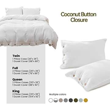 Simple&Opulence 100% Washed Linen Duvet Cover, 2 Pieces Natural Flax French Country Bedding Set, Breathable Farmhouse Comforter Cover with Coconut Button Closure(Twin,Grey)