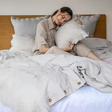 Simple&Opulence 100% Washed Linen Duvet Cover, 2 Pieces Natural Flax French Country Bedding Set, Breathable Farmhouse Comforter Cover with Coconut Button Closure(Twin,Grey)