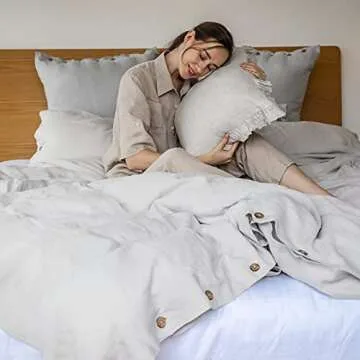 Simple&Opulence 100% Washed Linen Duvet Cover, 2 Pieces Natural Flax French Country Bedding Set, Breathable Farmhouse Comforter Cover with Coconut Button Closure(Twin,Grey)