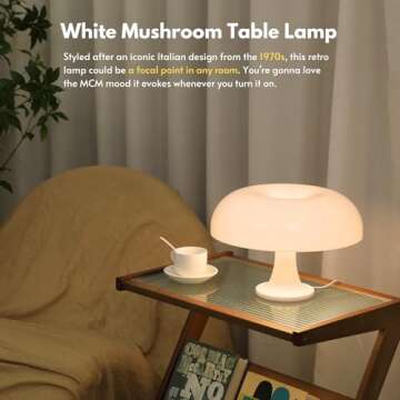 UEHICT Mushroom Lamp with 3 Lighting Modes, Dimmable 70s Retro Mid Century Modern Lamp for Bedroom, ...