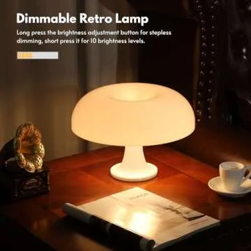 UEHICT Mushroom Lamp with 3 Lighting Modes, Dimmable 70s Retro Mid Century Modern Lamp for Bedroom, Funky Unique Lamp for Room Decor Aesthetic, Hippie Decor Donut Lamp, Vintage Decor Collection(White)