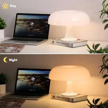 UEHICT Mushroom Lamp with 3 Lighting Modes, Dimmable 70s Retro Mid Century Modern Lamp for Bedroom, Funky Unique Lamp for Room Decor Aesthetic, Hippie Decor Donut Lamp, Vintage Decor Collection(White)
