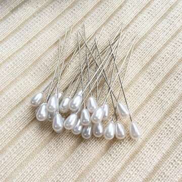 Zlongron 100 Pieces Hijab pins, Long Teardrop Pearl Head pins, Boutonniere pins, Buttonhole pins, can Also be Used for Jewelry Making Sewing Wedding Floral Decorations and DIY Crafts