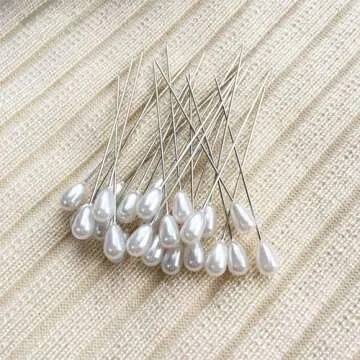 Zlongron 100 Pieces Hijab pins, Long Teardrop Pearl Head pins, Boutonniere pins, Buttonhole pins, can Also be Used for Jewelry Making Sewing Wedding Floral Decorations and DIY Crafts