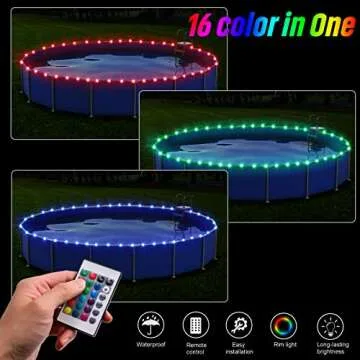 Ehaijia Remote Control LED Pool Lights for Above Ground Pools, 16Ft Submersible LED Rim Lights, C Ba...
