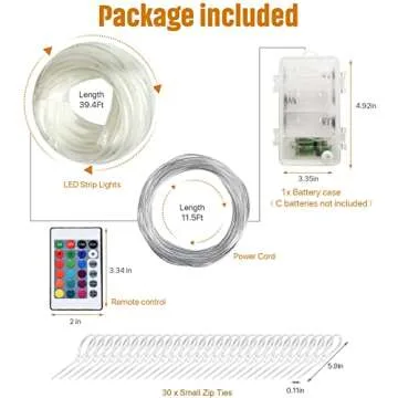 Ehaijia Remote Control LED Pool Lights for Above Ground Pools, 16Ft Submersible LED Rim Lights, C Battery Box, 16 Color Changing at Night, Waterproof