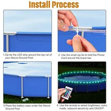 Ehaijia Remote Control LED Pool Lights for Above Ground Pools, 16Ft Submersible LED Rim Lights, C Battery Box, 16 Color Changing at Night, Waterproof