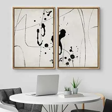 MUDECOR Framed Canvas Print Wall Art Set Grunge Ink Blot Paint Splatter Collage Abstract Shapes Illu...