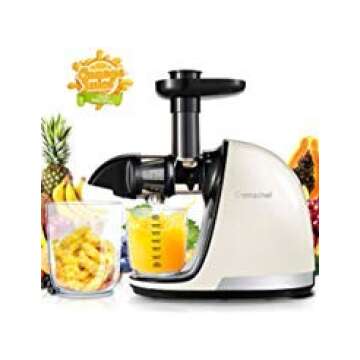 AMZCHEF Juicer Machines - Cold Press Slow Juicer - Masticating Juicer whole Fruit and Vegetable - Delicate Chew No Need to Filter - BPA Free Juice Extractor with 2 Cups and Brush - Light Beige