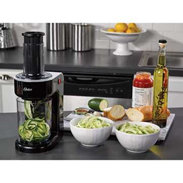 Oster Easy-to-Use Electric Spiralizer with 2 Spiralizer Blades (sized for spaghetti and fettuccine noodles), Black