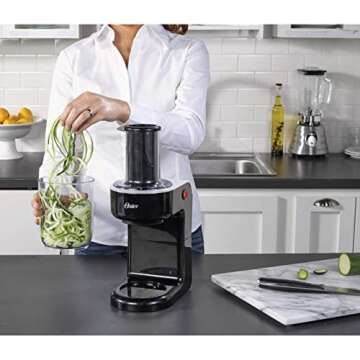 Oster Easy-to-Use Electric Spiralizer with 2 Spiralizer Blades (sized for spaghetti and fettuccine noodles), Black