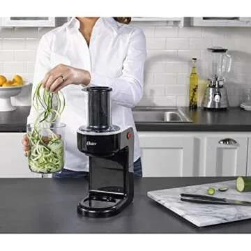 Oster Easy-to-Use Electric Spiralizer with 2 Spiralizer Blades (sized for spaghetti and fettuccine noodles), Black