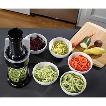 Oster Easy-to-Use Electric Spiralizer with 2 Spiralizer Blades (sized for spaghetti and fettuccine noodles), Black