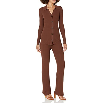 The Drop Women's Ellison Rib Flare Leg Sweater Pant Chocolate S