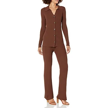 The Drop Women's Ellison Rib Flare Leg Sweater Pant Chocolate S