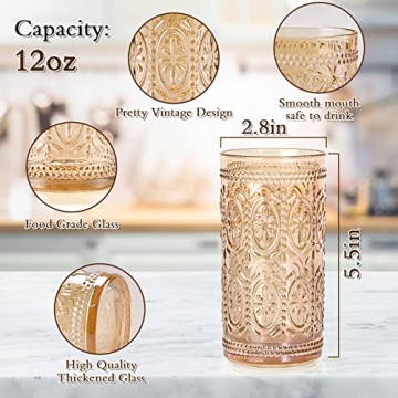 abrwyy Vintage Amber Drinking Glassware Set - 4 Highball Cups
