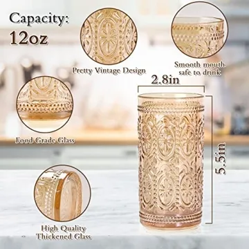 abrwyy Vintage Amber Drinking Glassware Set - 4 Highball Cups