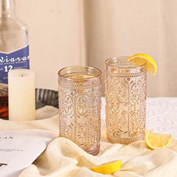 abrwyy Vintage Amber Drinking Glassware Set - 4 Highball Cups