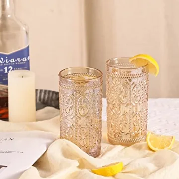 abrwyy Vintage Amber Drinking Glassware Set - 4 Highball Cups