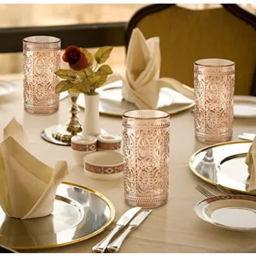 abrwyy Vintage Amber Drinking Glassware Set - 4 Highball Cups