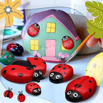 Gerrii Ladybug Garden Stones 18 Pcs Outdoor Decor